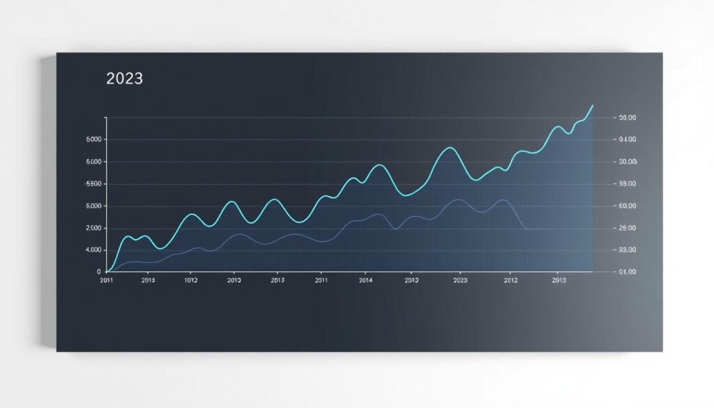 A detailed graph depicting the current trends in mortgage rates for 2023. Set against a sleek, minimalist background, the graph showcases the fluctuations and patterns in interest rates over the past year, using a clean, data-driven visualization. The lines and axes are rendered in shades of blue and gray, conveying a sense of professionalism and financial stability. The overall composition is balanced and visually appealing, drawing the viewer's attention to the key insights and trends highlighted in the data. The lighting is soft and evenly distributed, creating a sense of depth and dimension without any distracting shadows or highlights. The camera angle is slightly elevated, providing a clear and unobstructed view of the graph and its key elements.