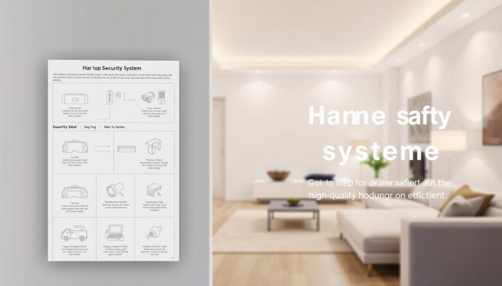 A high-quality security system installation guide, presented in a clear and informative manner. The foreground depicts a detailed step-by-step walkthrough, with technical diagrams and illustrations showcasing the key components and their precise placement. The middle ground features a minimalist, modern home interior with clean lines and a neutral color palette, highlighting the seamless integration of the security system. The background subtly suggests the importance of home safety and security, with a soft, muted tone that conveys a sense of reassurance and protection.