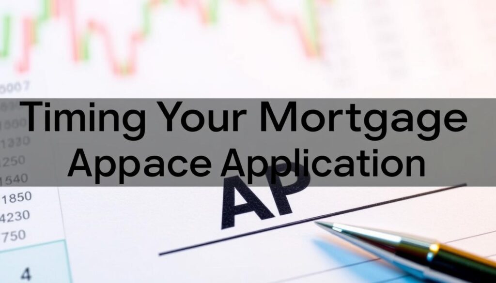 A low-interest mortgage loan against a blurred financial chart backdrop, with a focus on the APR (Annual Percentage Rate) figure prominently displayed. The loan document is presented in a clean, professional style, illuminated by soft, warm lighting that creates a sense of reliability and trust. The scene conveys the idea of an accessible, affordable home financing option that aligns with the "Timing Your Mortgage Application" section of the article.
