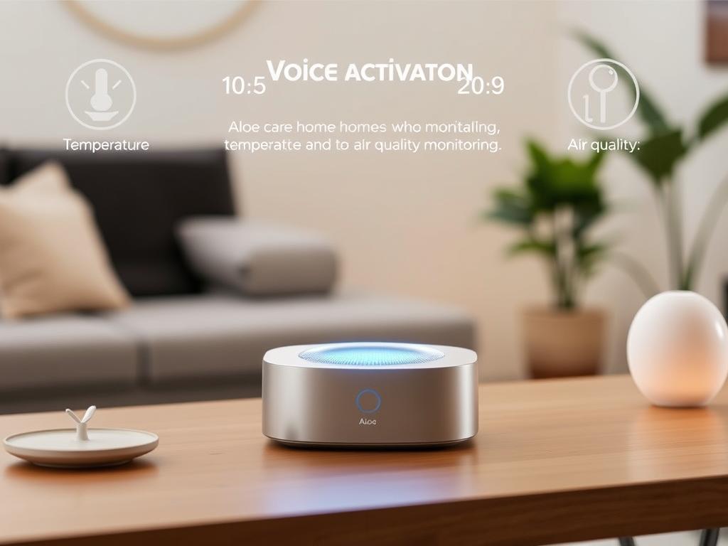 Aloe Care Health Smart Hub showing voice activation and air quality monitoring features of this advanced medical alert system Aloe Care Health Smart Hub showing voice activation and air quality monitoring features of this advanced medical alert system