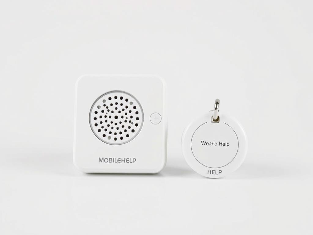 MobileHelp Classic system showing the base station and wearable help button for in-home protection MobileHelp Classic system showing the base station and wearable help button for in-home protection