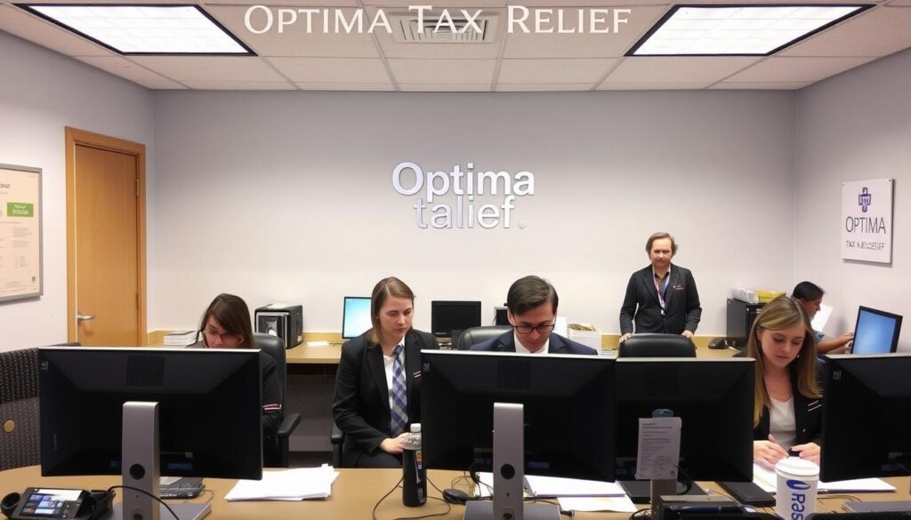 Optima Tax Relief experts working with clients on tax resolution Optima Tax Relief experts working with clients on tax resolution