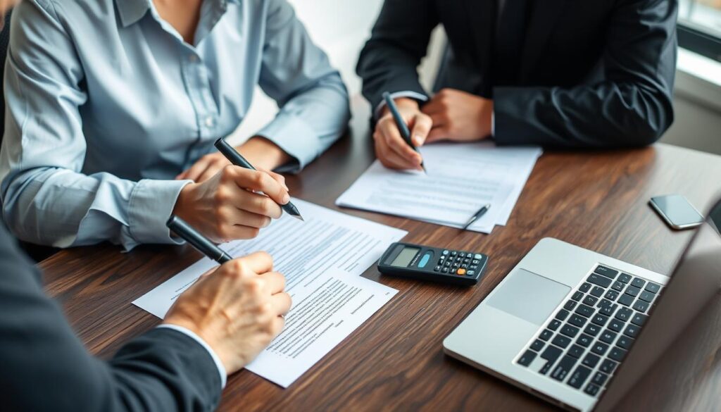 Person signing tax relief service agreement after careful consideration Person signing tax relief service agreement after careful consideration