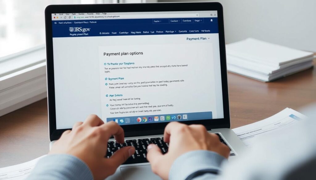 Person using IRS website to set up a payment plan Person using IRS website to set up a payment plan