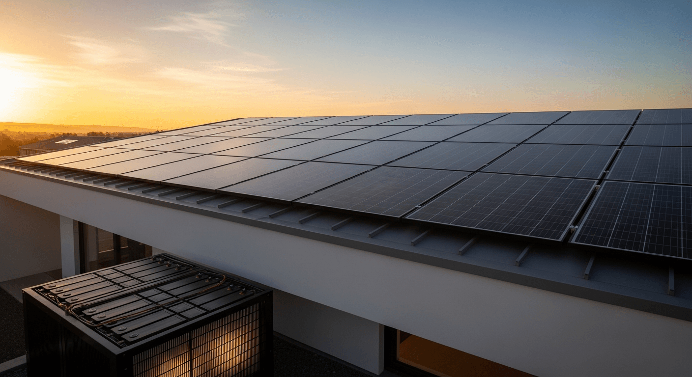 Panneaux solaires monocristallins sur le toit d'une maison moderne.